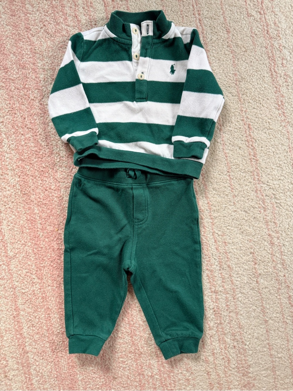 Ralph Lauren Green & White Striped Kids Sweatshirt with Green Joggers